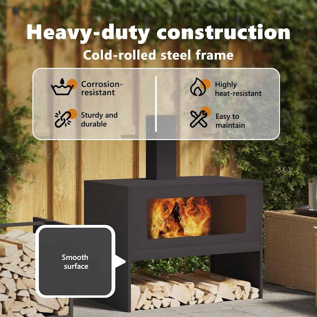 vidaXL Braise Noir 80 x 50 x 96 cm Acier laminé à Froid, Foyer extérieur, feu Moderne, Point de Jardin, Solution de Chauffage Robuste pour terrasse