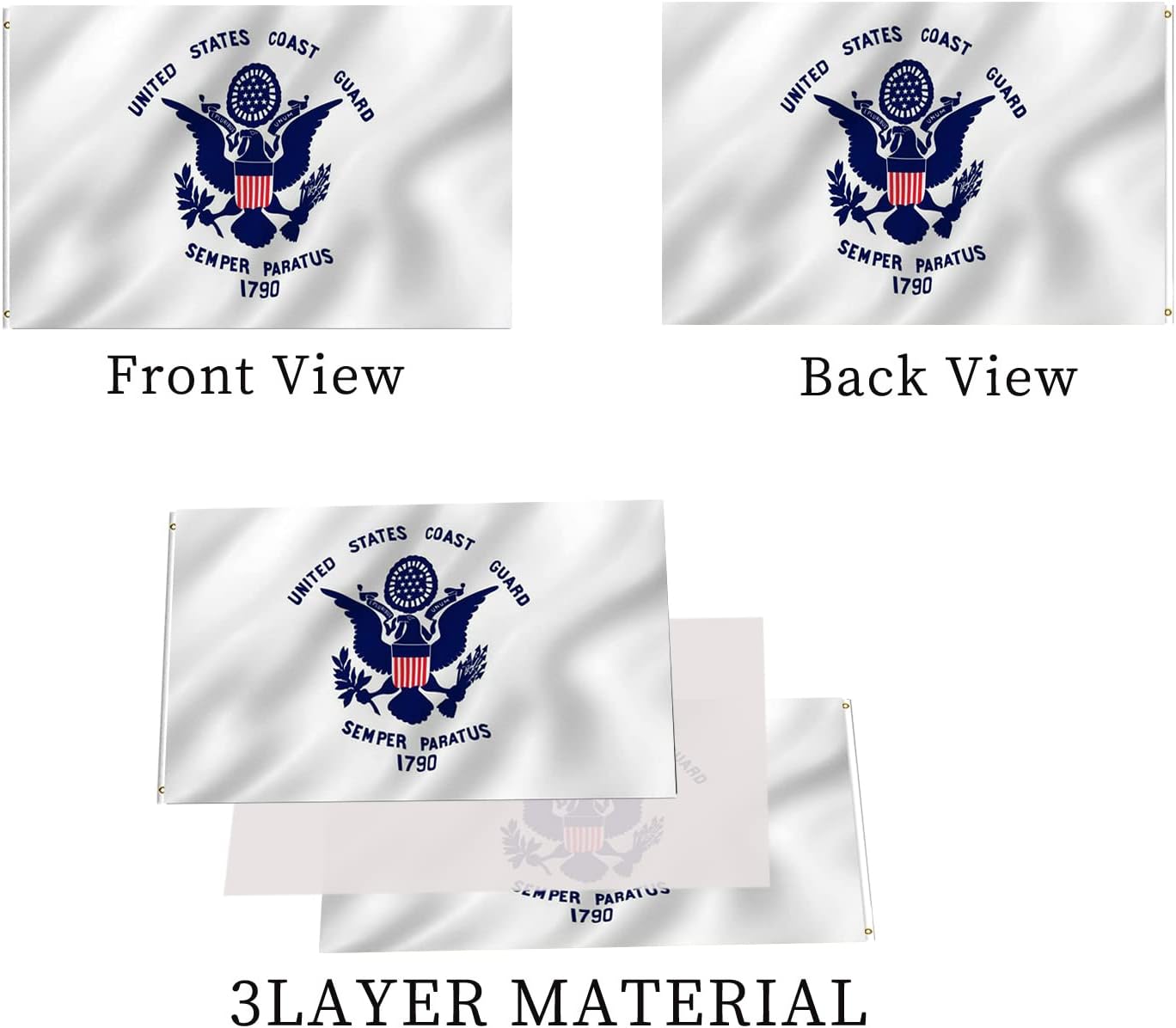 3x5 US Coast Guard Flag - United States Coast Guard Flag Double Sided USCG for Outdoors 3 Ply 200D Heavy Duty Polyester and Durable Canvas Header