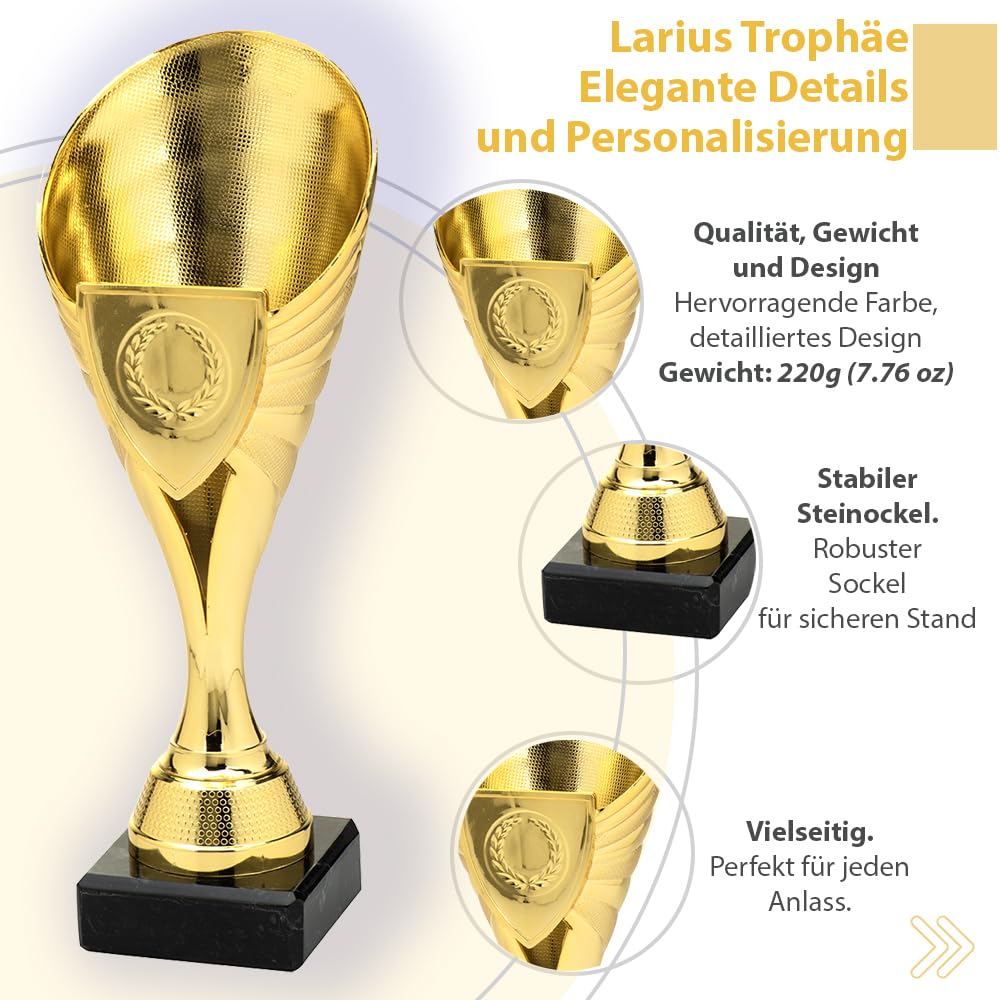 Larius Coppa (21 cm, 220 g), elegante trofeo universale con base in marmo, personalizzabile, ideale per sport, scuola, concorsi e premi - B1
