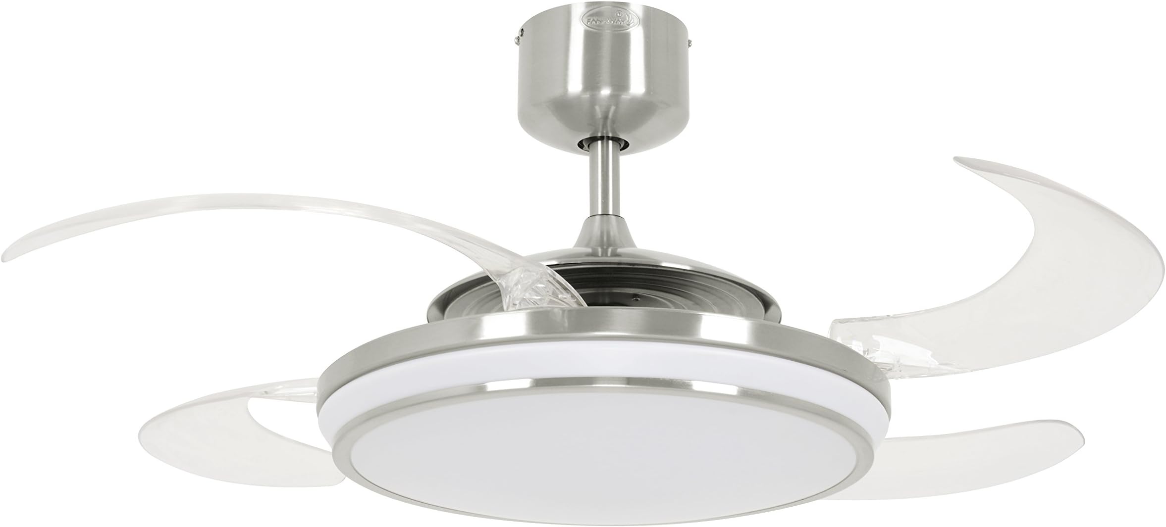 Fanaway 21103601 Evo1 Retractable 4 Blade Indoor Ceiling Fan with Dimmable LED Light Kit and Remote Control, 48 Inch, Brushed Chrome