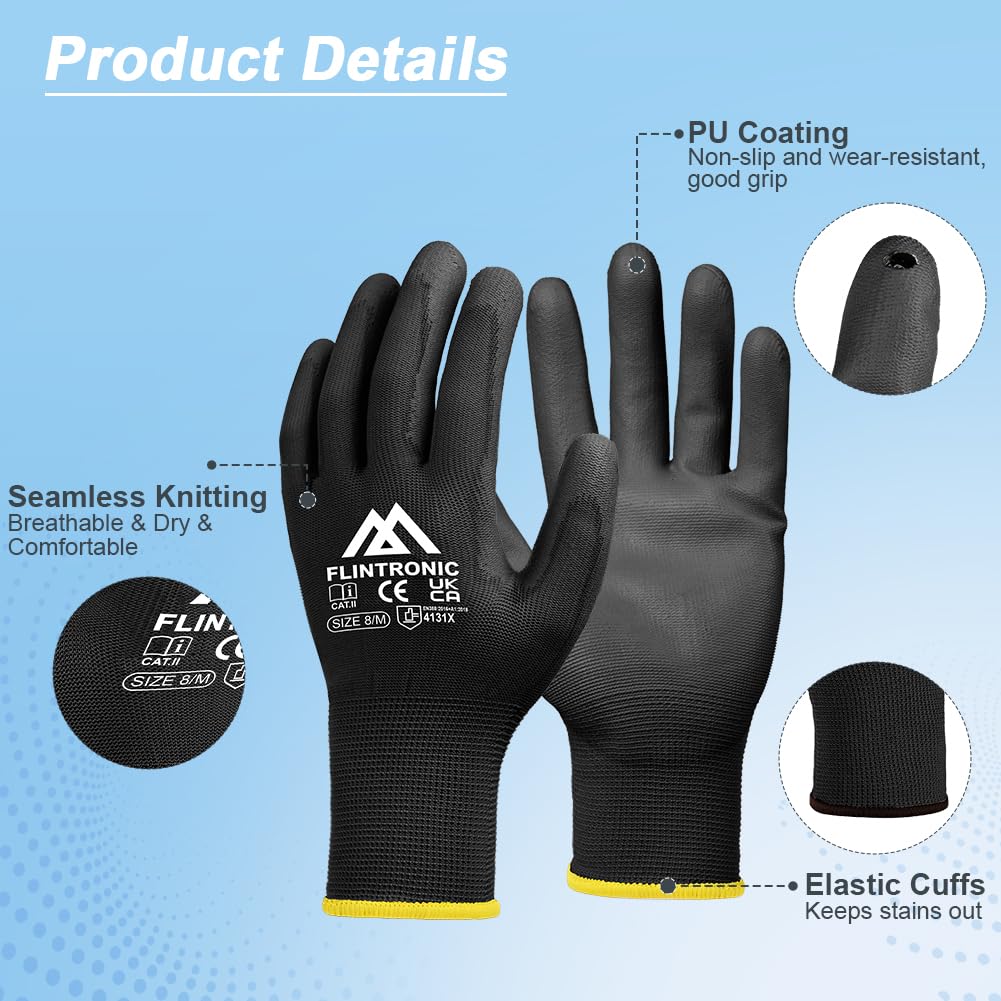 ANDANDA Safety Work Gloves, Seamless Knit Gardening Gloves With PU Coated, Ideal