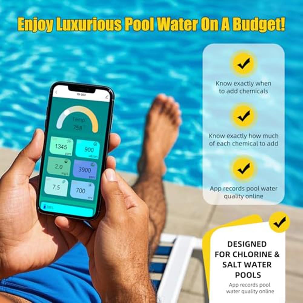 7-in-1 Smart Pool Tester für Tuya App: pH, Salz, ORP, Leitfähigkeit & Temp. Echtzeit für Salzwasser-Pools.(C)