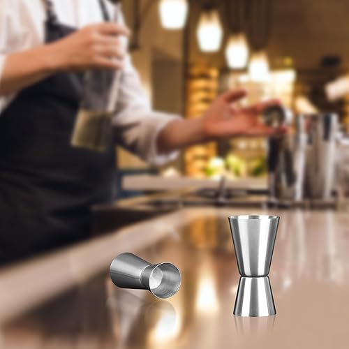 Miniatura 5 de 2 tazas medidoras de acero inoxidable de doble cabeza de 1 onza2 oz de estilo japonés plateado cóctel Jigger dispositivo de medición de vino taza de