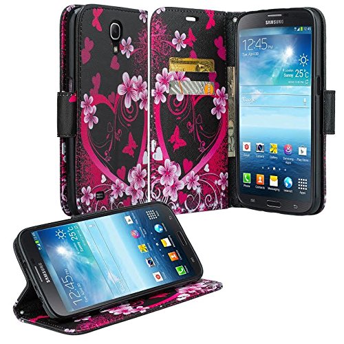 Galaxy Wireless Cases Compatible for Galaxy Mega 6.3, Samsung Galaxy GT-I9200 I9205 i527 Mega 6.3 Case Wallet Flip Folio [Kickstand] Pu Leather Wallet Case ID & Card Slot - Hot Pink Heart Sensation