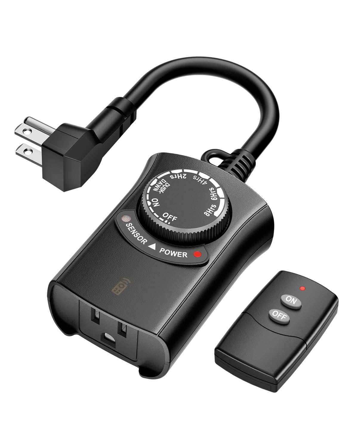 HBN Outdoor Light Timer with Remote Control, Waterproof Light Sensor Timer, 100 ft Wireless Range, 1 Grounded Outlet for Christmas Lights, 15A 1/2HP Heavy Duty