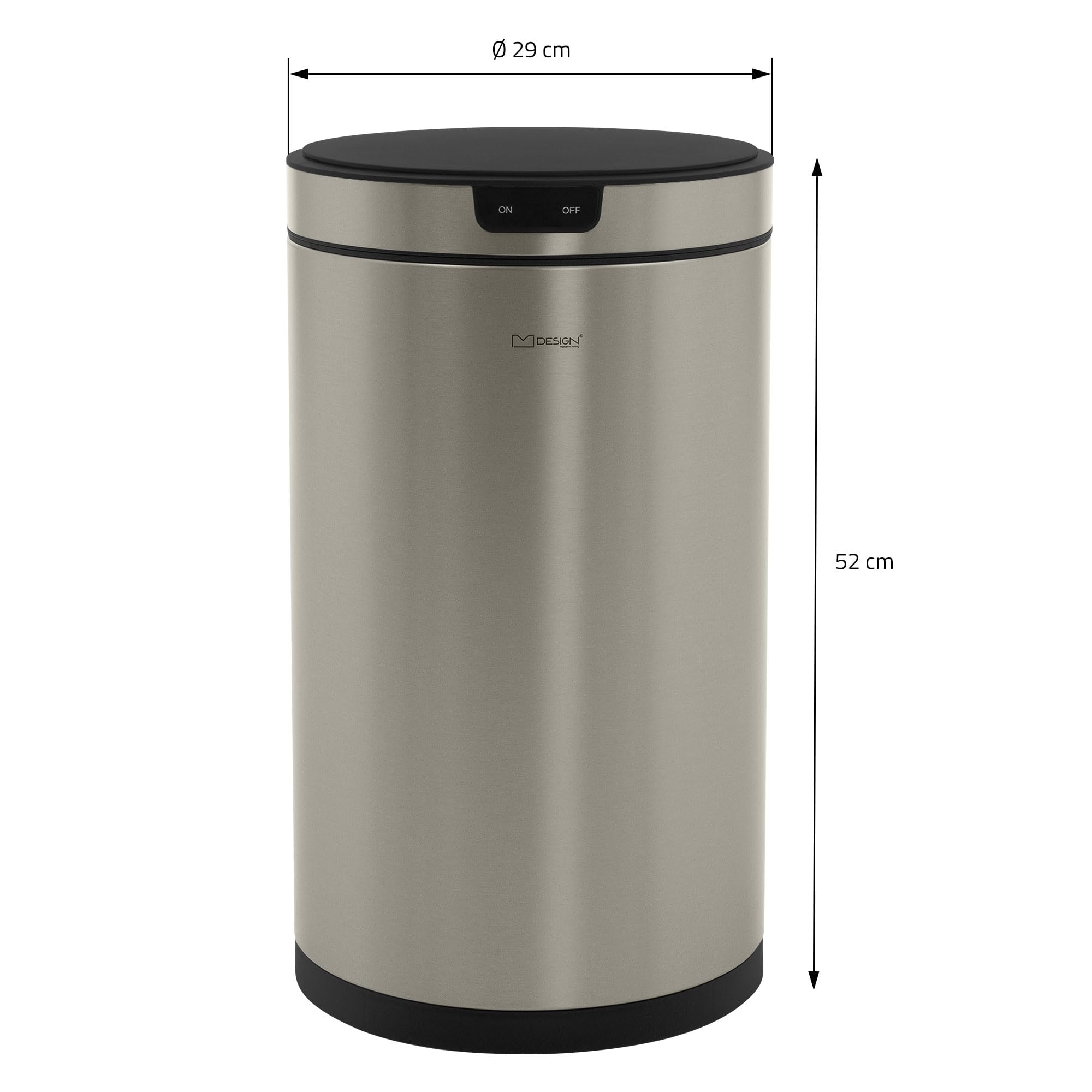 ML-Design Mülleimer mit Sensor 30L rund aus Edelstahl, Silber, Automatisches Öffnen & Schließen, Abfalleimer berührungslos, Klemmring für Müllbeutel, Müllbehälter mit Bewegungssensor für Küche & Büro