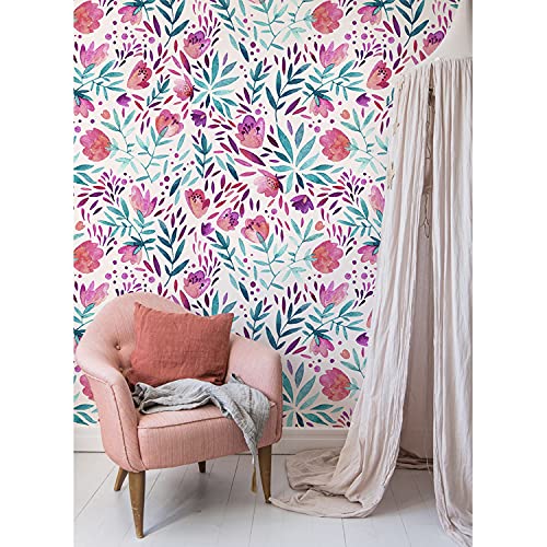 Papier peint fleurs vintage violet pour masquer imperfections mur - 2