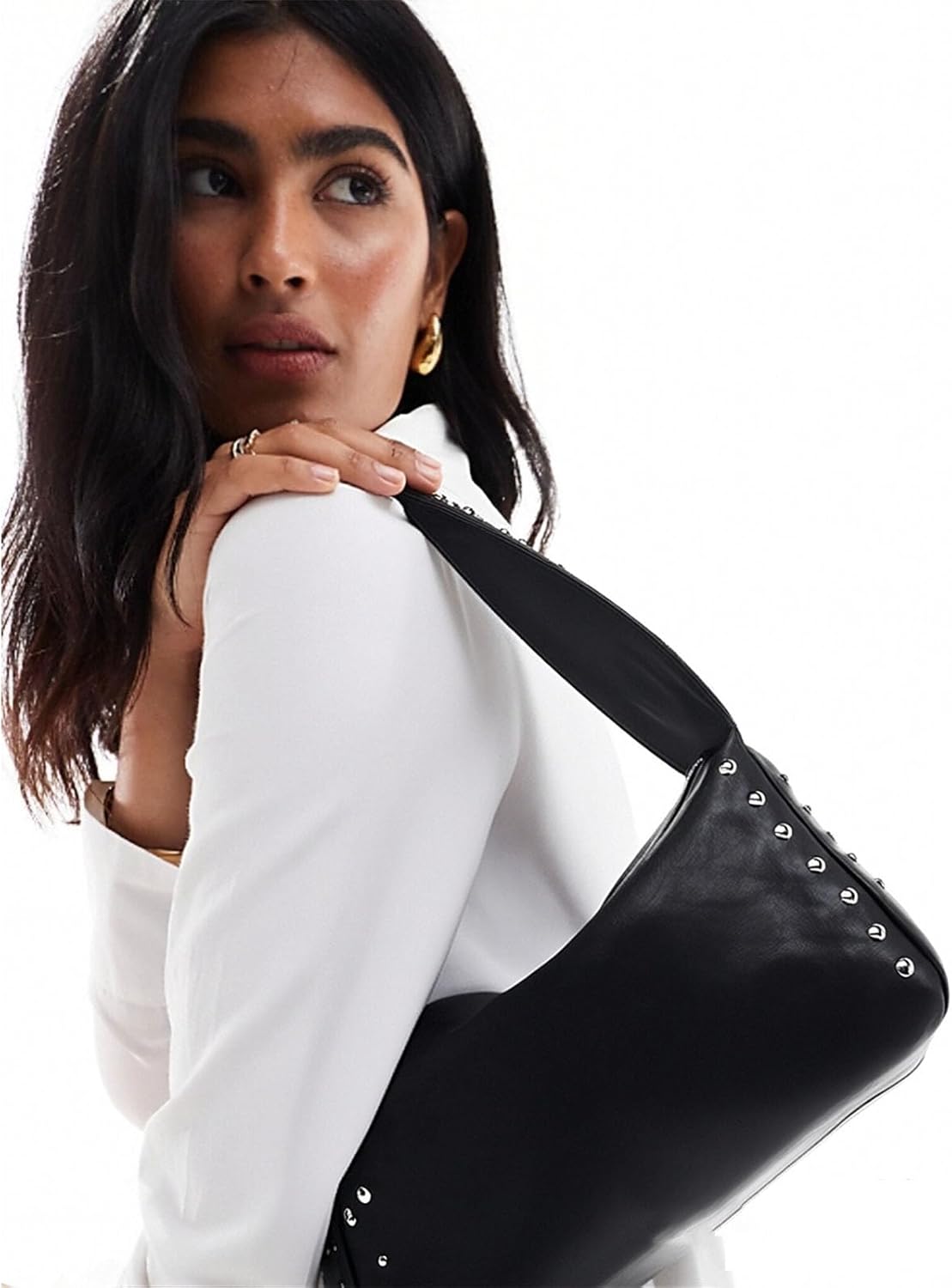 Studded Handbag for Women - Extended Shoulder Strap Design Y2k Shoulder Bag 90s 2000s Vegan Small Vegan Trendy Purse