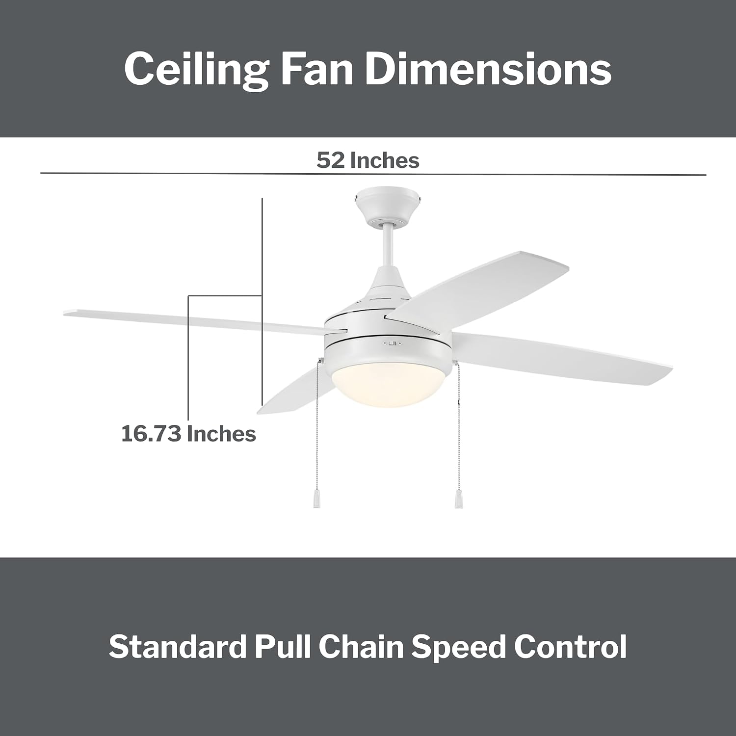 Craftmade EPHA52W4 52″ White Ceiling Fan with Integrated LED (1221 Lumens, 3000 K) | 4-Blade 10.5° Pitch | 3-Speed Reversible Motor | Dual-Mount for Flat or Angled Ceilings | Indoor Use Only