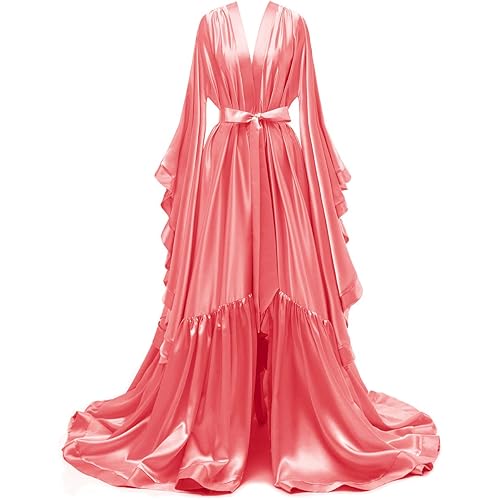 yinyyinhs Women's Bridal Robe Long Silk Satin Bridesmaid Wedding Robe Nightgown Bathrobe Sleepwear Maternity Photoshoot Robe