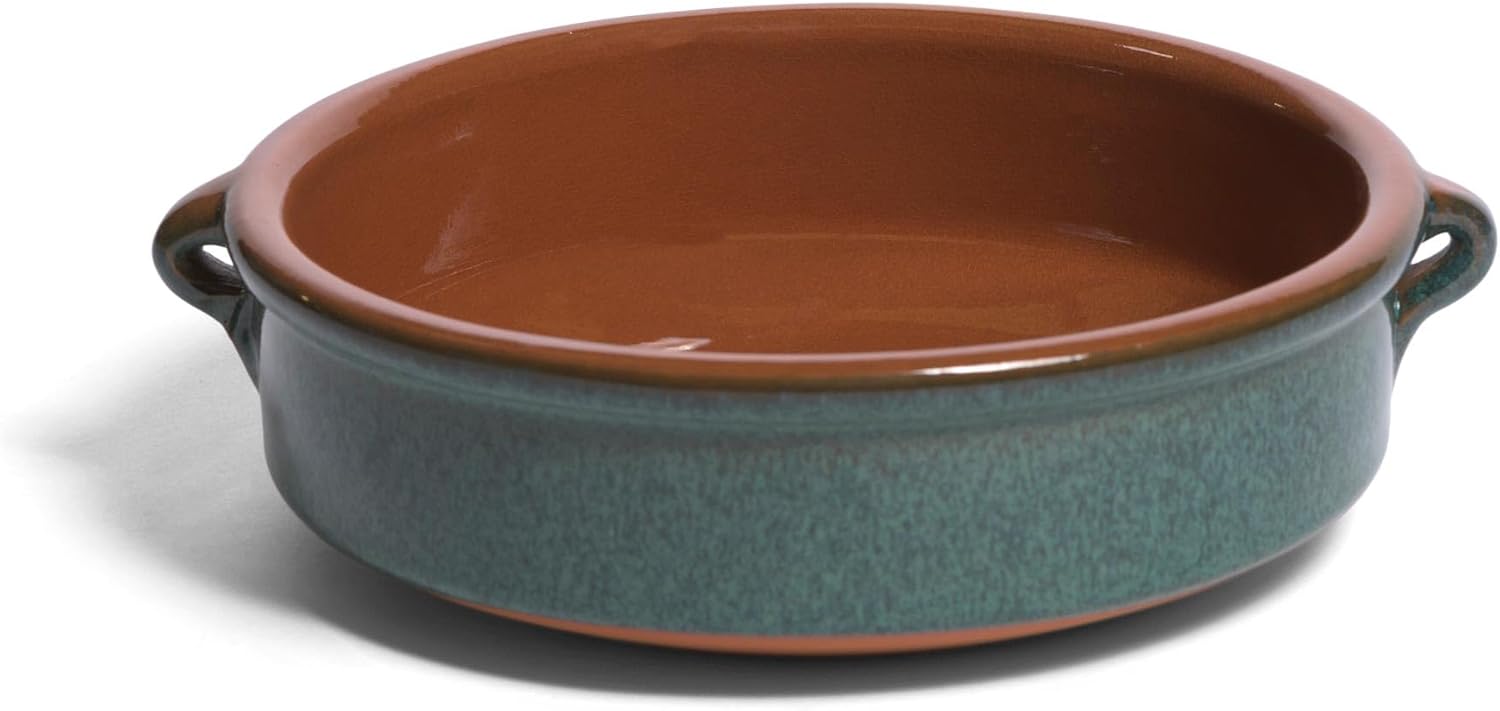 20 cm Terracotta Round Dish, Peacock Green