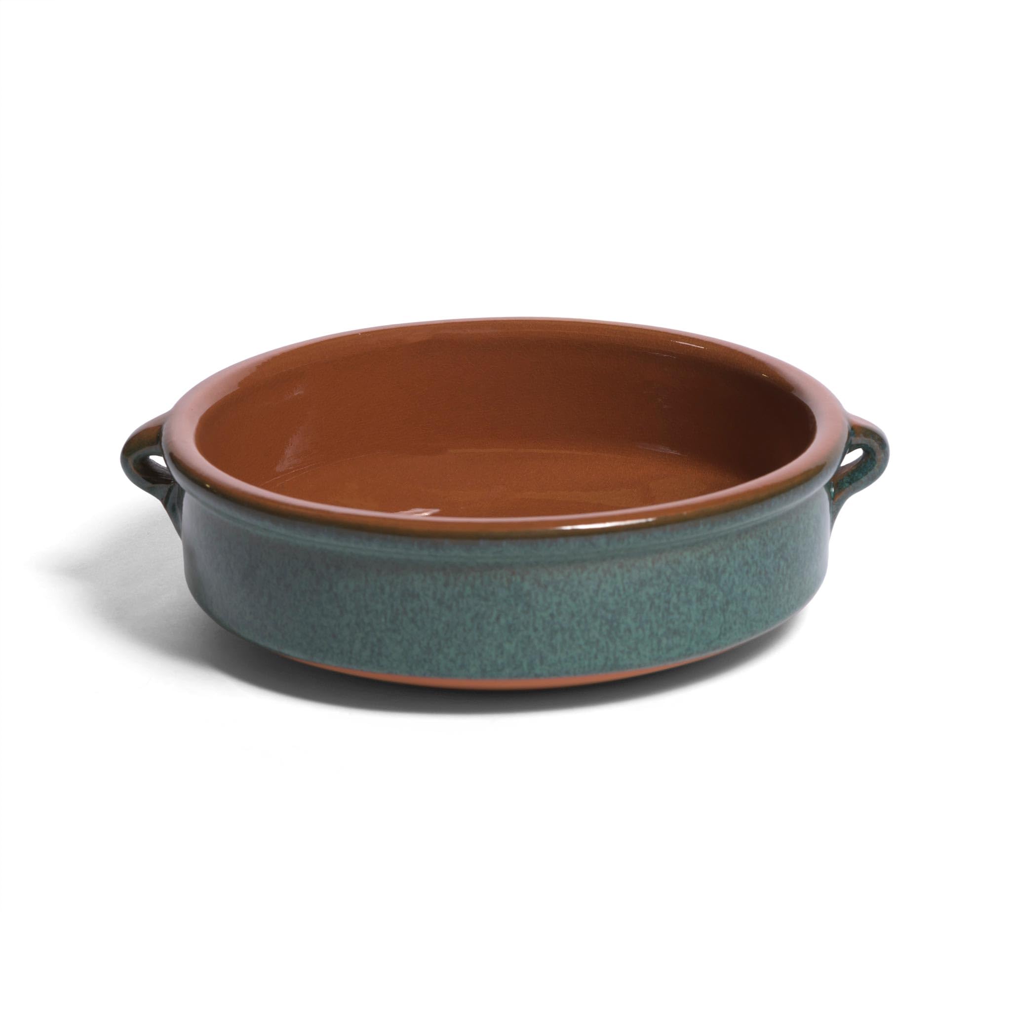 20cm Terracotta Round Dish in 'Peacock Green