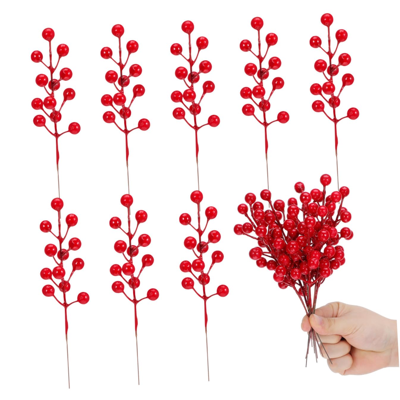 Baies artificielles rouges réalistes de Noël, lot de 10 tiges décoratives haut de gamme