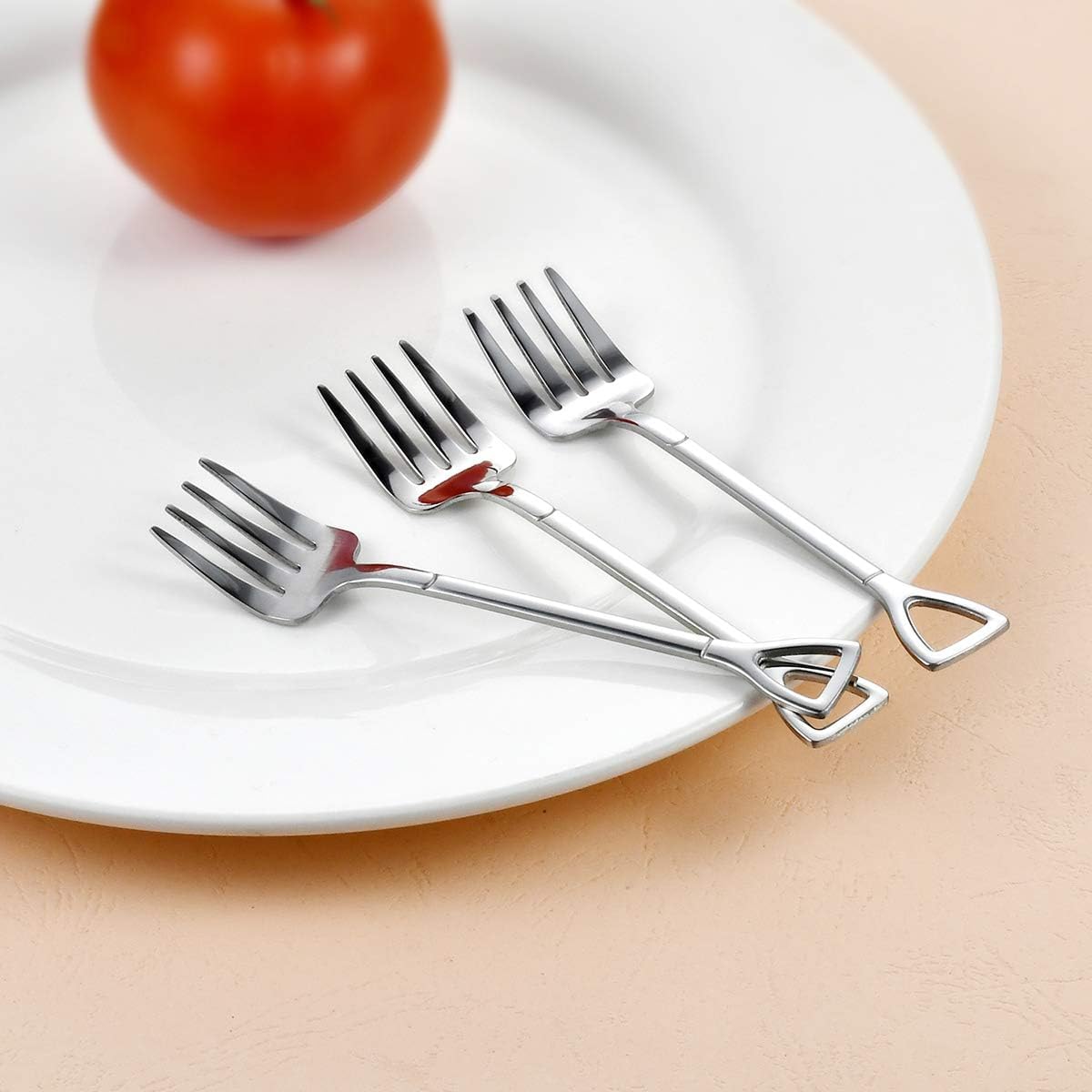 Comicfs 10 Pcs 4.7 Inches Silver Shovel Shape Fruit Forks Cocktail Sticks Set, Stainless Steel Mini Salad Forks Appetizer Cake Dessert Forks Party Supplies (10 Fork, Silver) — Amazon image 7