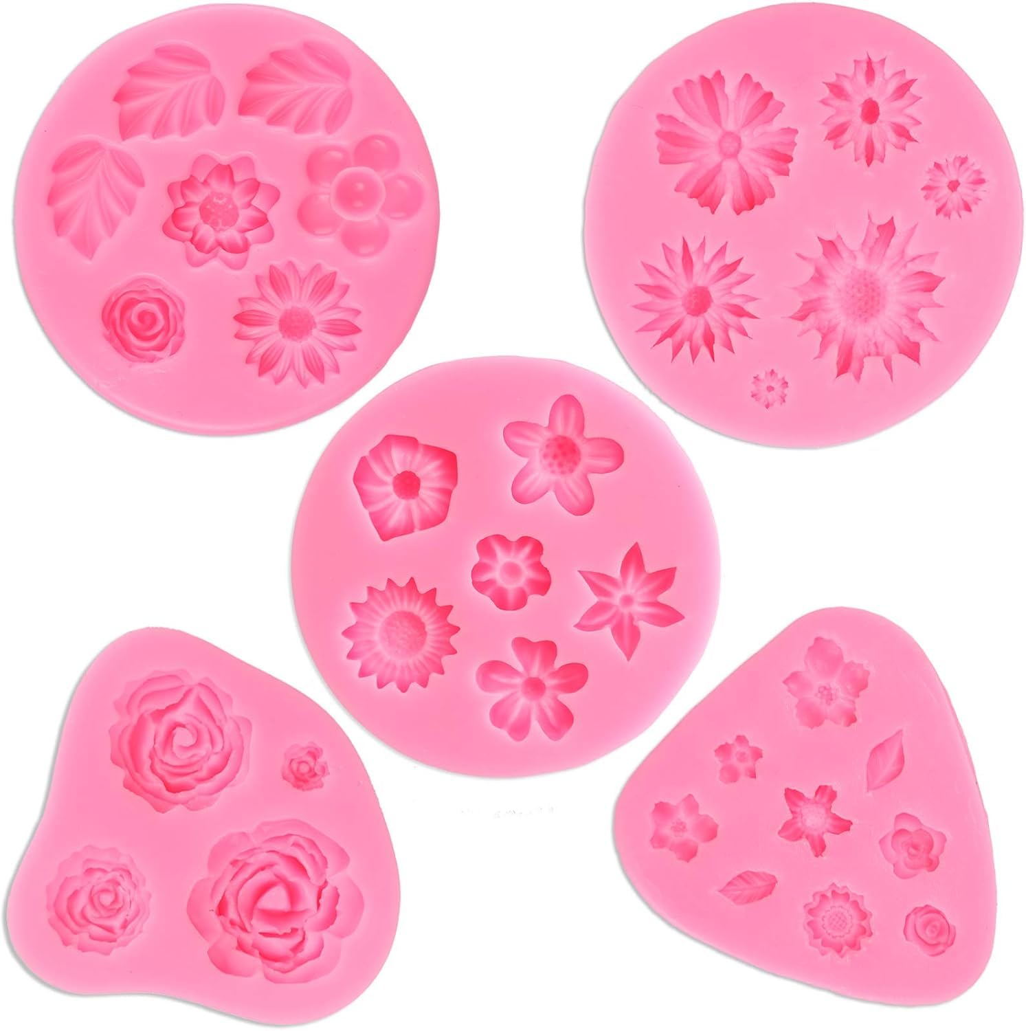 Flower Fondant Cake Molds, Daisy, Rose, Chrysanthemum and Small Flower Candy Silicone Molds for Chocolate Fondant Polymer Clay Crafting Projects & Cake Decoration(Pack of 5)-image-49