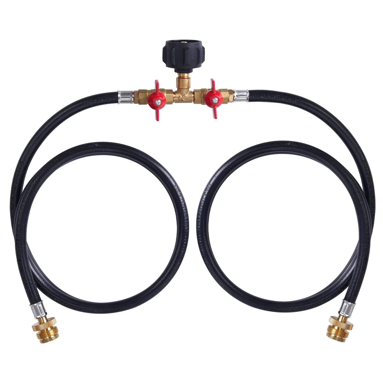 SHINESTAR 5 FT Propane Splitter Hose 2 Way with Shut Off Valve, Propane