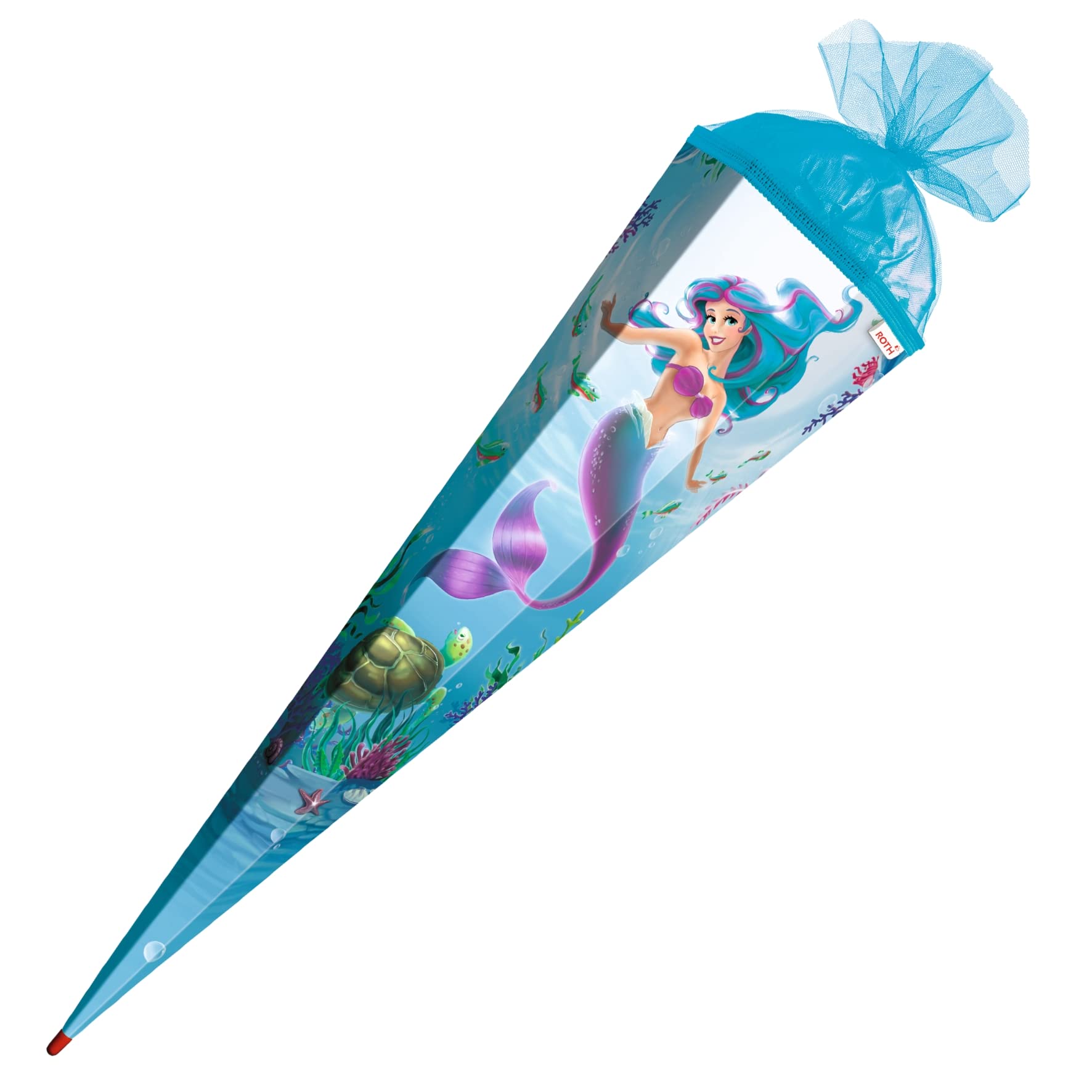 ROTH Cono di scuola grande sirena 100 cm – 6 rettangolari rossi, con chiusura in tulle – sacchetto di zucchero per l'inizio della scuola