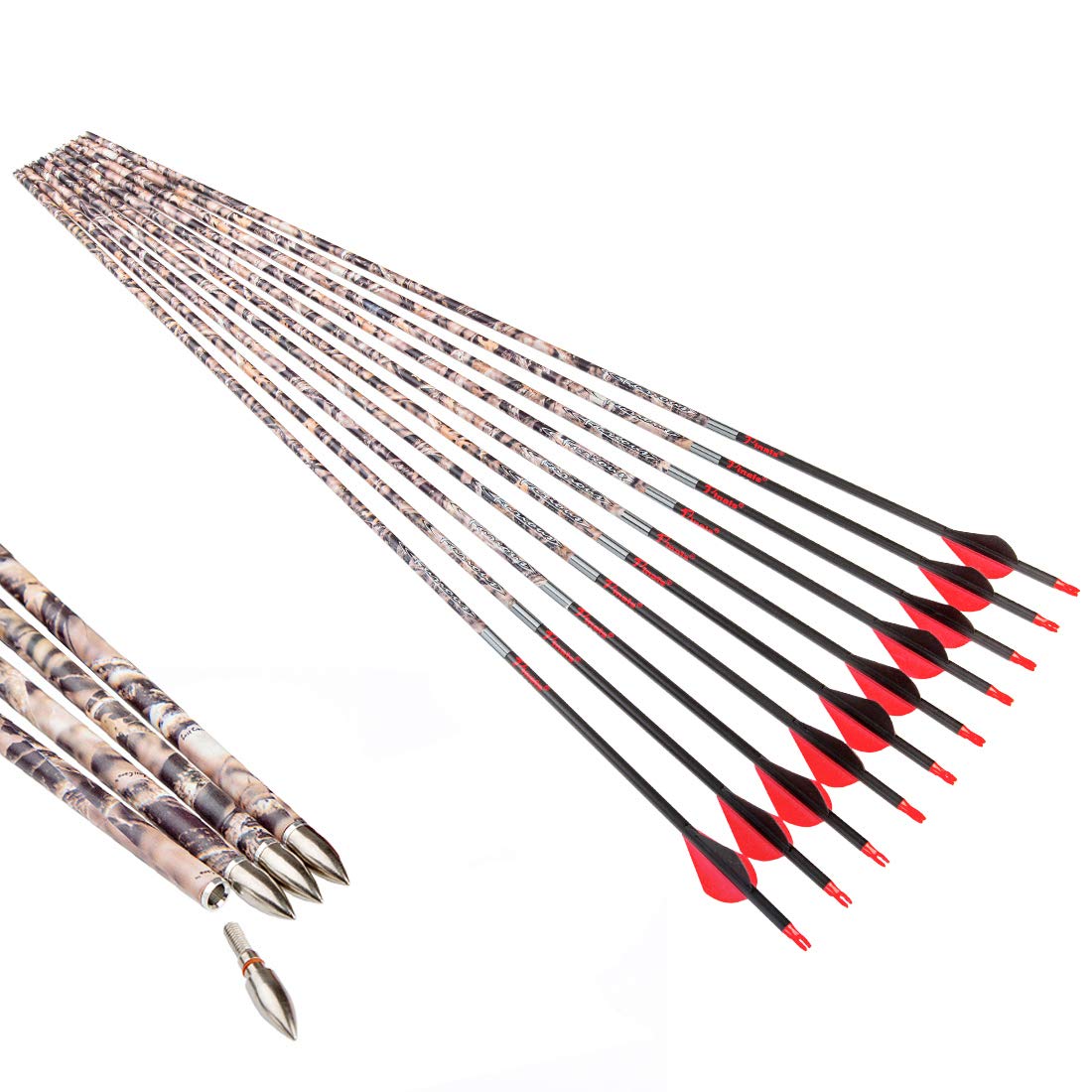 Archery 28" 30" 300 340 350 400 Spine Carbon Hunting Arrows for Compound Recurve Bow Practice Target 28 30 Inch Camo Arrow Shaft Pack of 12PCS