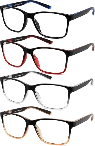 Gafas de lectura para hombre, paquete de 4 elegantes lectores de computadora con bisagras de resorte, filtro antideslumbrantefatiga ocular, bloqueo