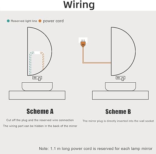 Miniatura 8 de QQXX Espejo de baño con luz LED de medio círculo para montar en la pared, 3000K-6000K, espejo iluminado antivaho regulable, espejo de tocador