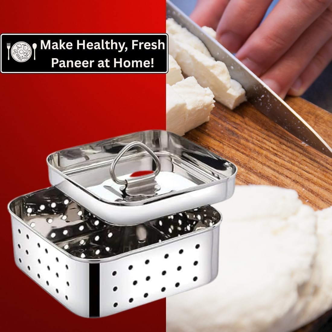 Stainless Steel Paneer Press & Cheese Maker | 350ml Homemade Paneer, Tofu & Soft Cheese Press | Rust Resistant, Dishwasher Safe | Easy Clean Kitchen...