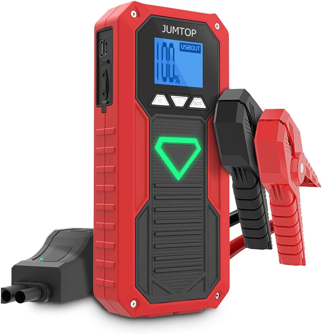 JUMTOP 2000A Peak Portable Car Jump Starter (8.0L Gas/6.5L Diesel Engine) Auto Battery Booster & Power Bank and Phone Charger with Dual USB Smart Charging Port and LED Flashlight