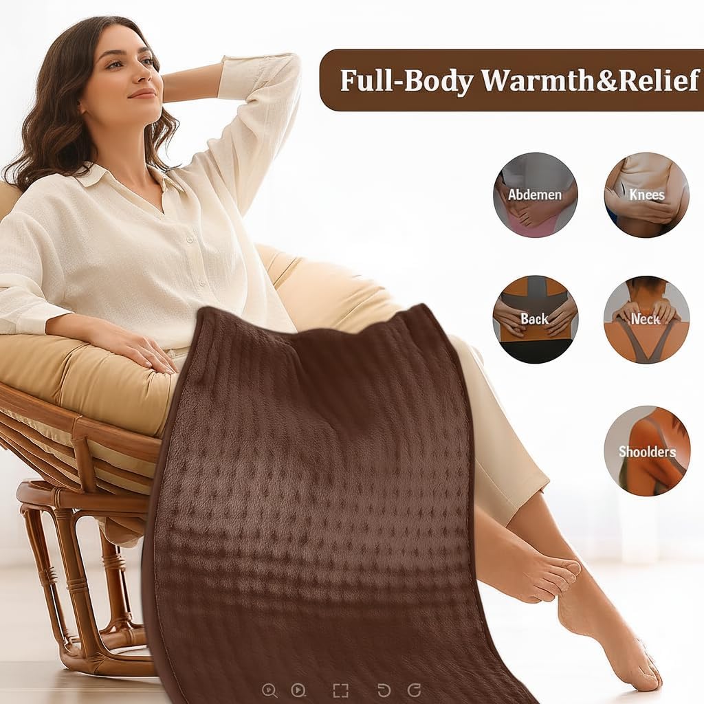 Full Back Heating Pad,20x40 Extra Large Heating Pad for Back Pain Relief,with 10 Temperature Controllers & 3 Auto-Off Timers,Dry/Moist Heat Therapy for Muscle,Joint,Menstrual Cramps (Brown)