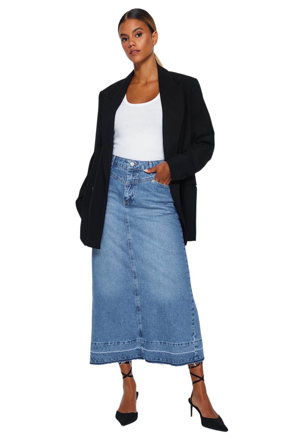 Trendyol FeMan A-line Denim Skirt,Blue,38