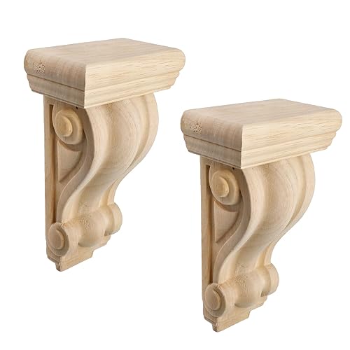 Vista 15 de Woogim 2 piezas de ménsulas talladas en madera de goma estilo europeo, soportes de estante tradicionales, ménsula corbel estilo A para trabajos