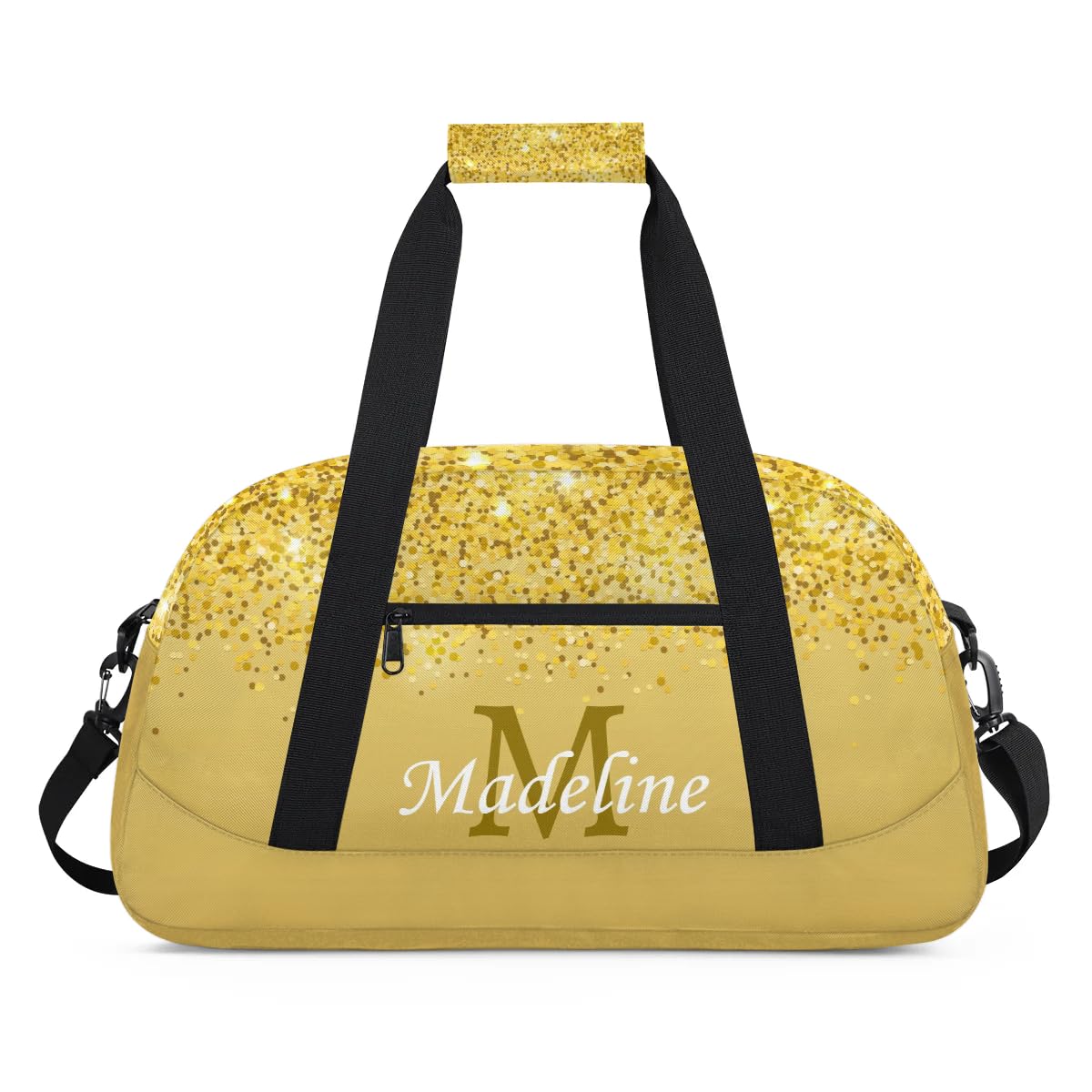 OMFUNS Personalized Kids Sports Duffel Bag with Name Custom Weekender Overnight Bag for Boys Girls Gym Bag Travel Dance Gymnastics Duffel Bag, Gold