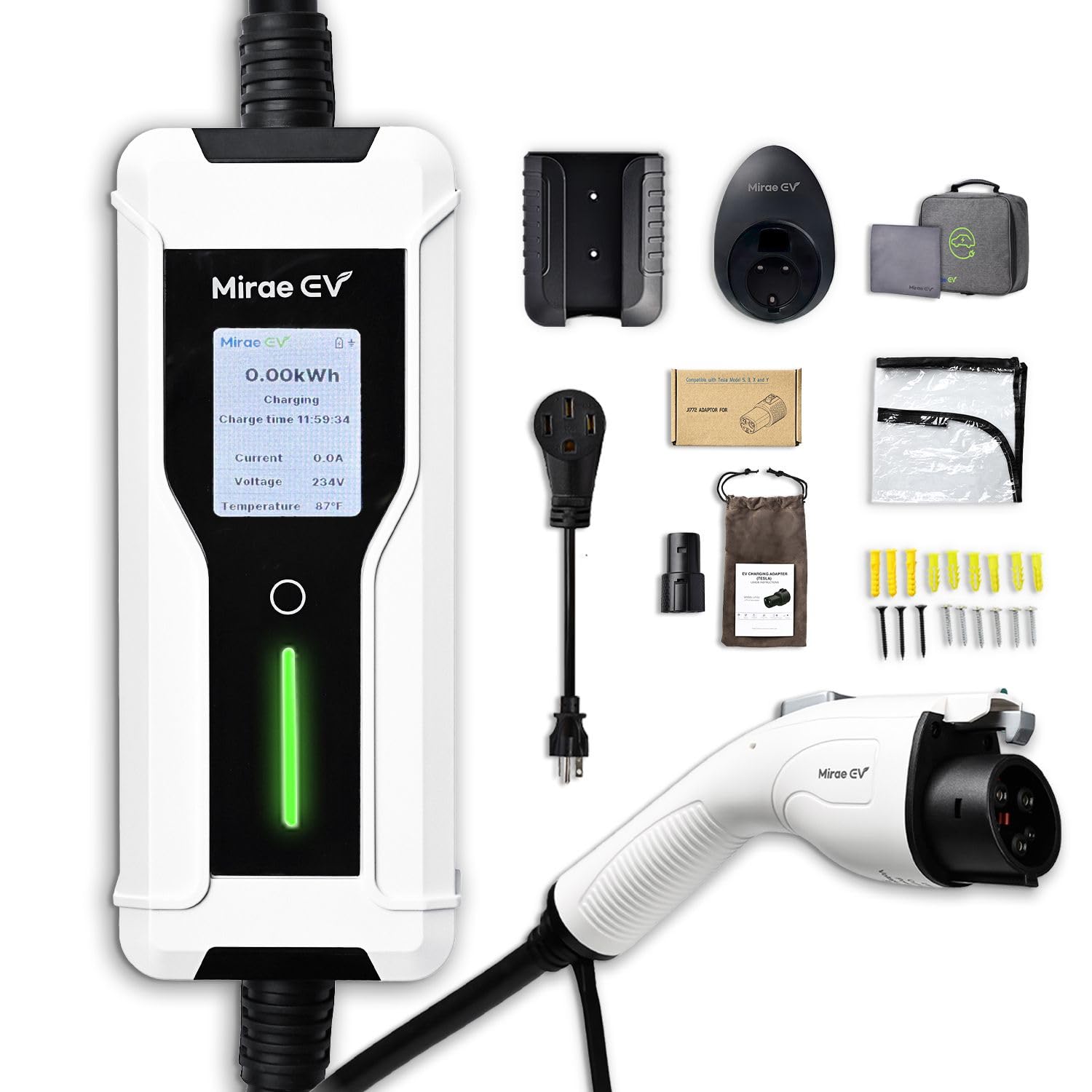 Portable Charger Level 1-2 – 40 Amp (9.6kW) Electric Car Charger with J1772 and Tesla NACS Adapter, 25Ft, 240V NEMA 14-50 Plug, IP65 Waterproof, Fast Home Charging Station with Wall Mount
