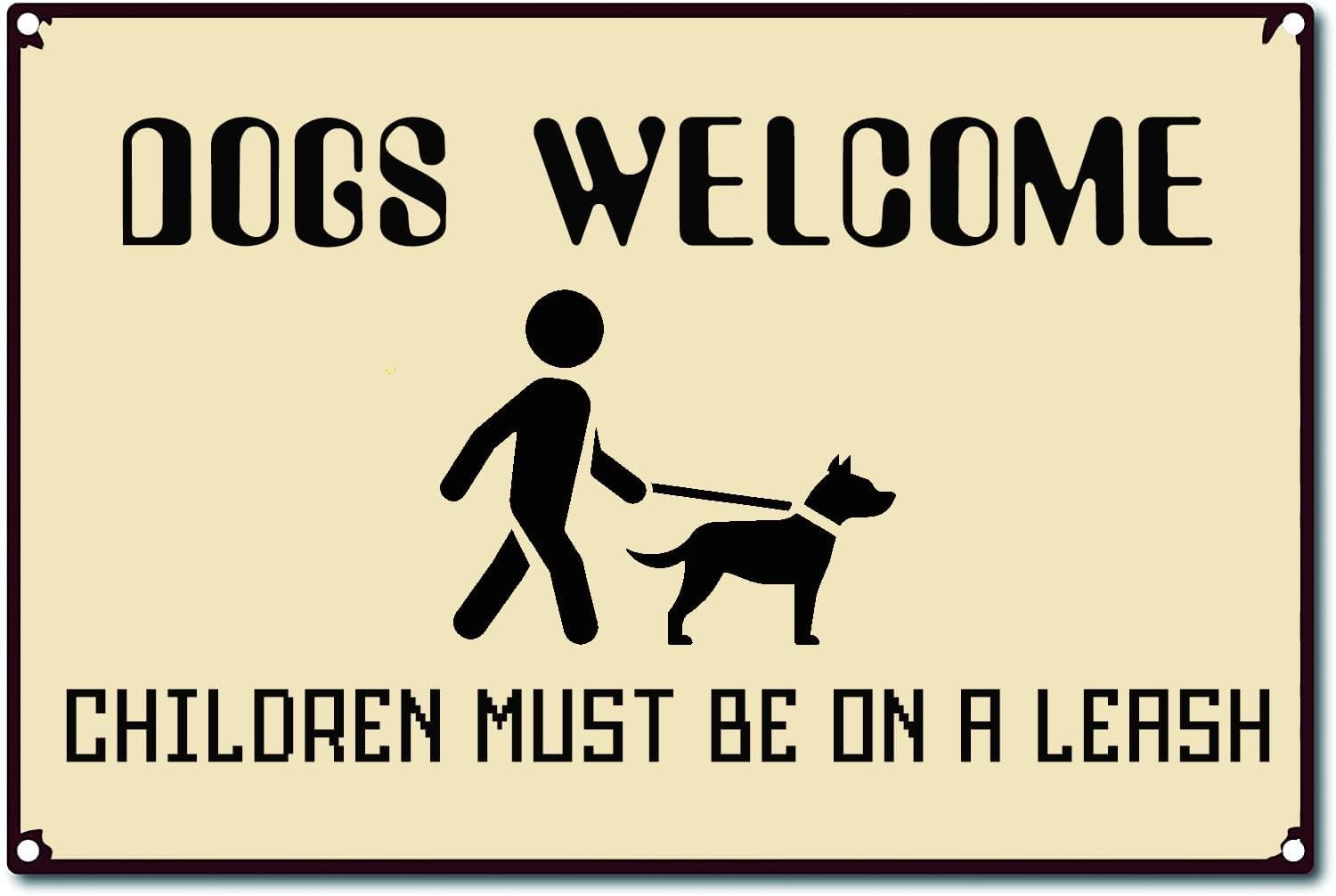 asbwuo Tin Sign Dogs Welcome Home Bar Kitchen Farmhouse Home Retro Metal Tin Sign Vintage Aluminum Sign for Home Office Bathroom Coffee Wall Decor 8x12 Inch