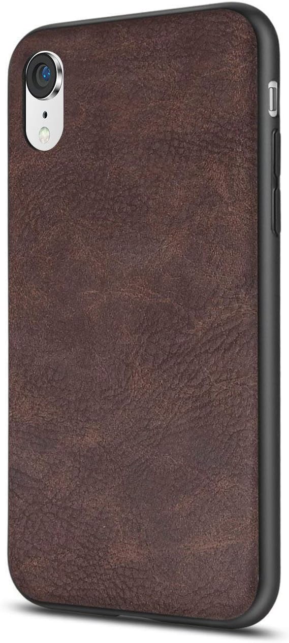 Compatible with iPhone Xr Case, Slim PU Leather Vintage Shockproof Phone Case Cover Lightweight Premium Soft TPU Bumper Hard PC Hybrid Protective Case for iPhone Xr 6.1inch 2018 (Dark Brown)