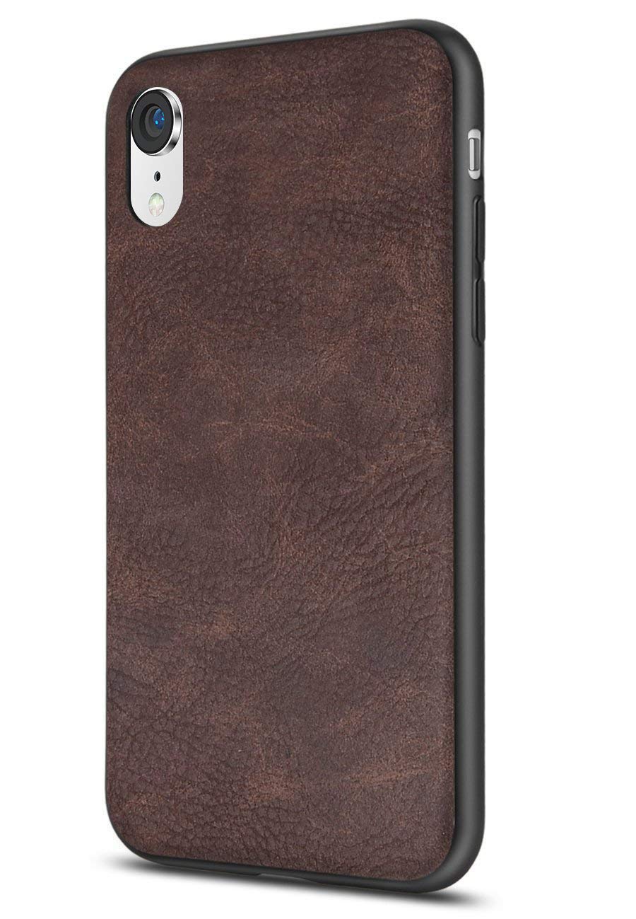 SALAWAT Compatible with iPhone Xr Case, Slim PU Leather Vintage Shockproof Phone Case Cover Lightweight Premium Soft TPU Bumper Hard PC Hybrid Protective Case for iPhone Xr 6.1inch 2018 (Dark Brown)