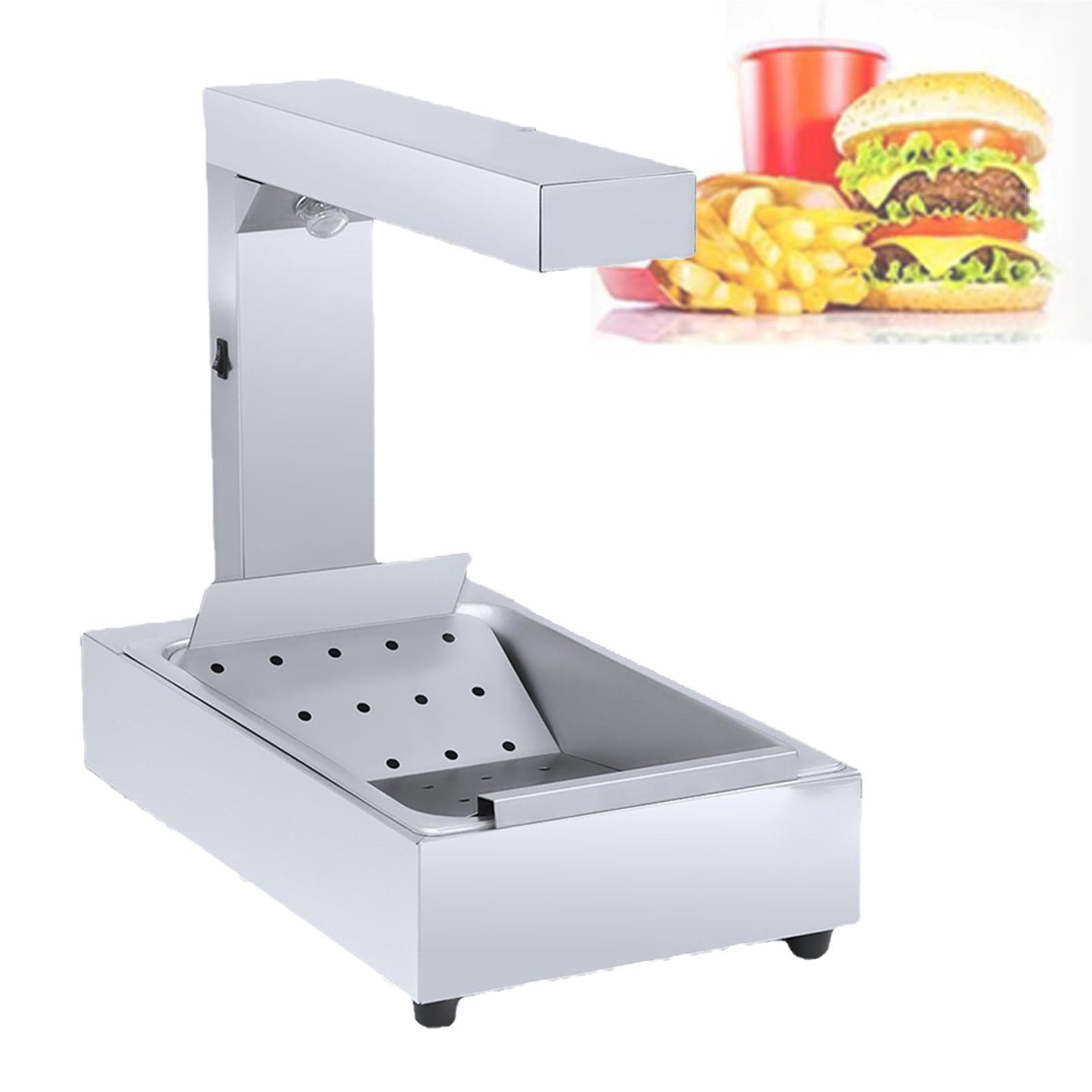 Lampada riscaldante per patatine fritte, stazione riscaldante autoportante in acciaio inox per patatine fritte in caffetterie e alberghi