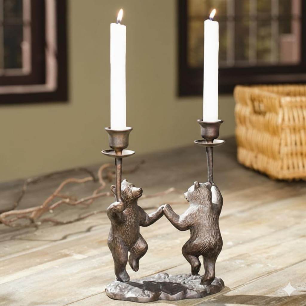 SPI Dancing Bear Pair Taper Candle Holder