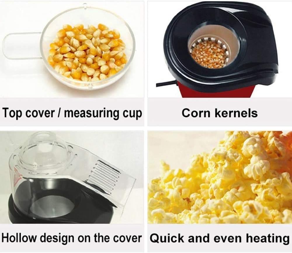 Popcorn machine Popcorn Maker Electric, 1200w Motor with Transparent Cover Pop Corn Maker Machine Aluminum Alloy Liner Hot Air Popcorn Maker Homemade Healthy Oil-free Popcorn interesting