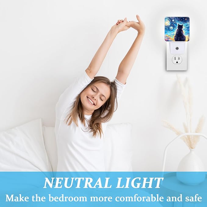 SLHFDKL Black Cat Night Light, Plug-into Wall Starry Night Nightlight Lamp with Dusk to Dawn Sensor, Led Lamp 0.5W Energy Efficient for Boys Girls Adults Home Decor photo 3