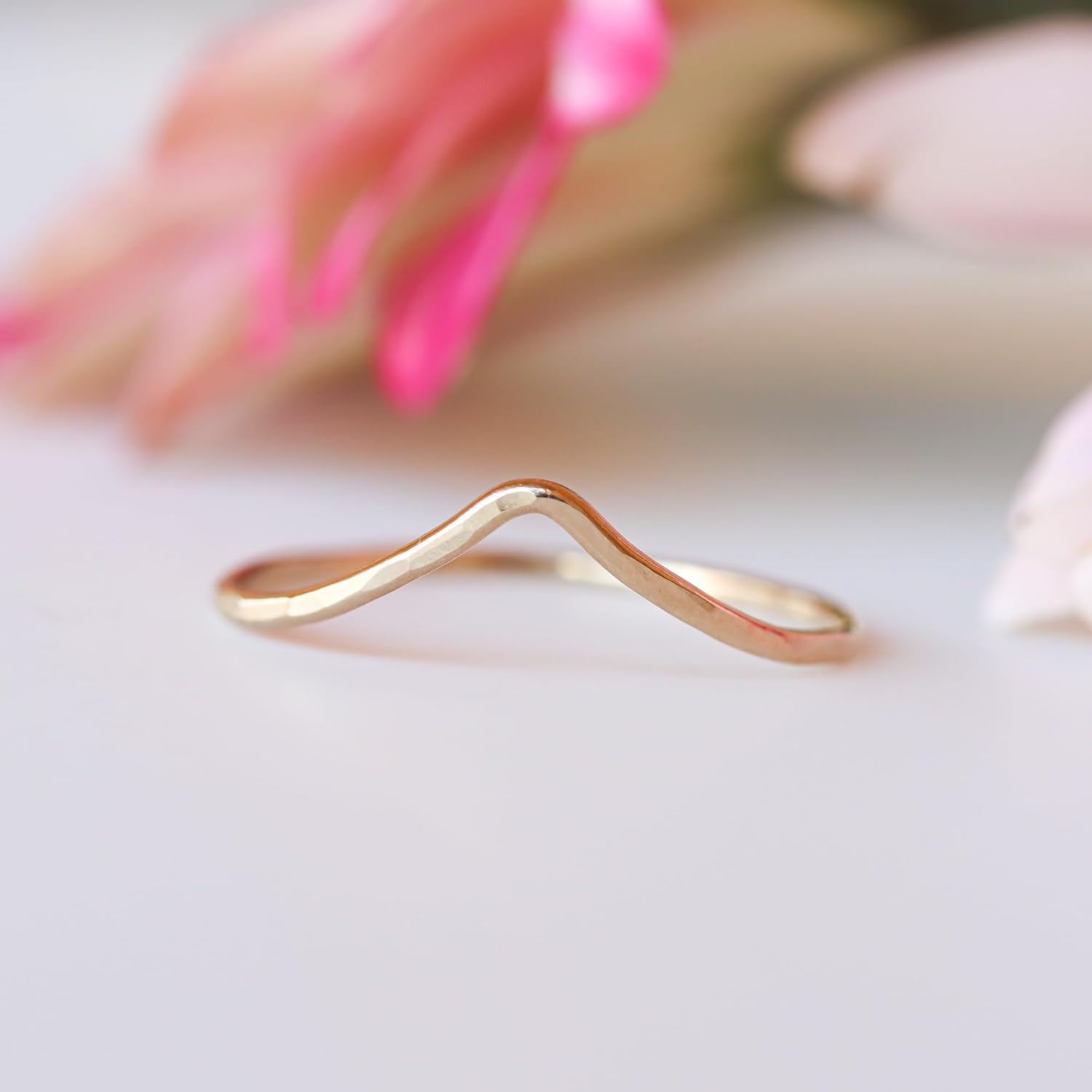 Stacking Chevron Ring, Hammered Skinny Pointed Ring in Solid Sterling Silver and Gold Filled for women by Lotus Stone Design - Image 2