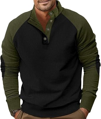 Mens Western Tactics Jackets Sweatshirts Fall Winter Clothes Pullover 1/4 Zip Stand Collar Long Sleeve Country Retro Shirts
