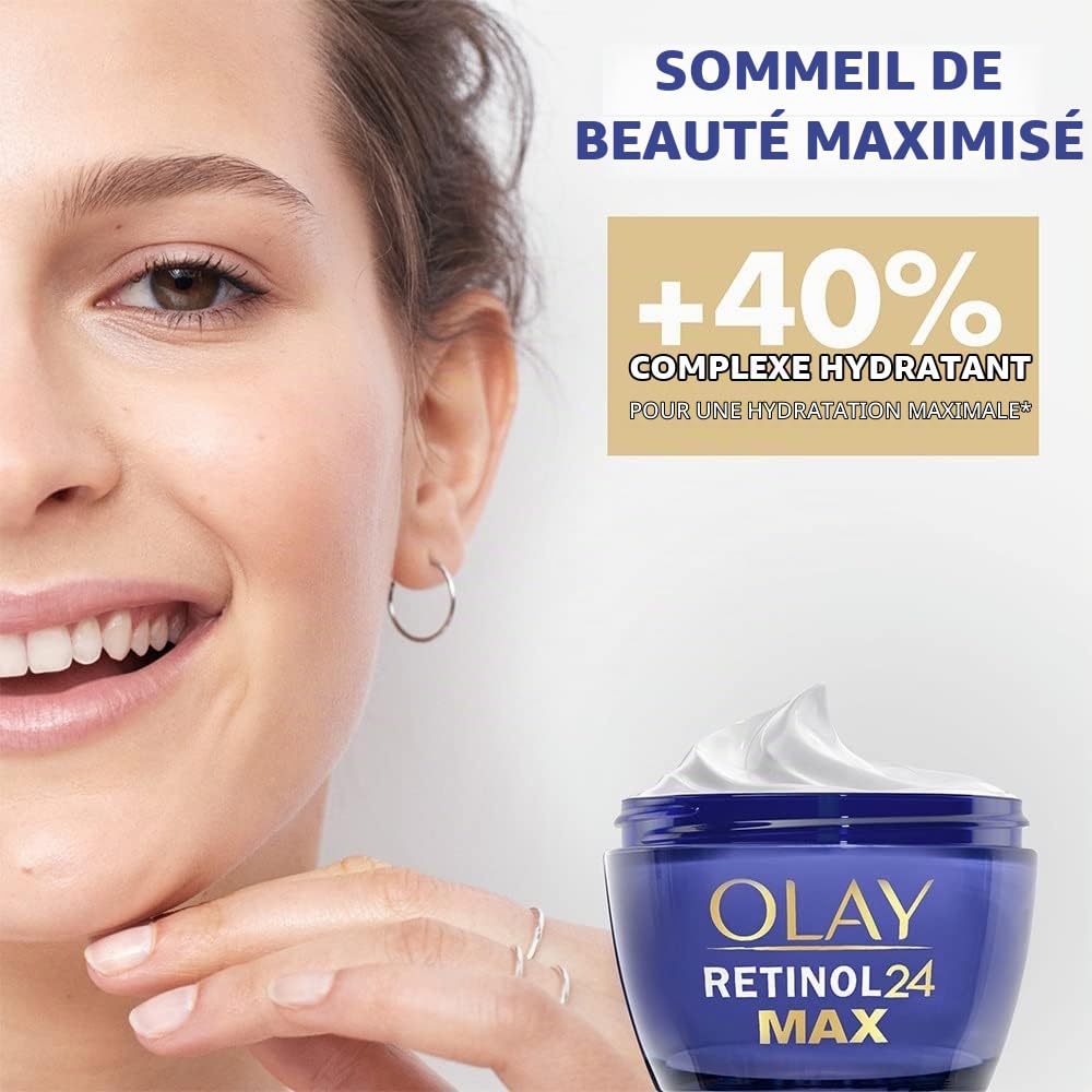 Olay Retinol 24 MAX Crème de nuit avec 40 % plus de complexe de rétinol, crème contour des yeux anti-âge avancée pour une peau plus ferme, réduit les rides, les ridules et la pigmentation, 50 ml