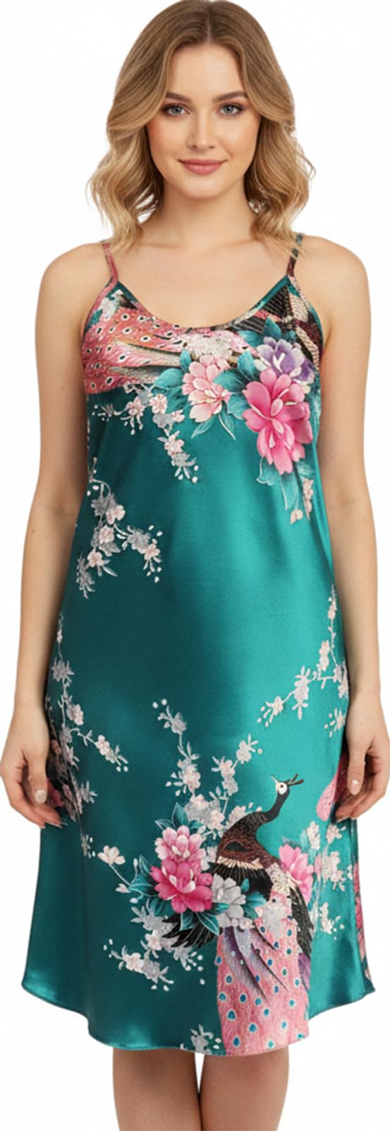 Trifolium Kimono Robe And Chemise Silky Peacock Satin Nightgown Bathrobe Wedding Negligee Nightdress — view 11
