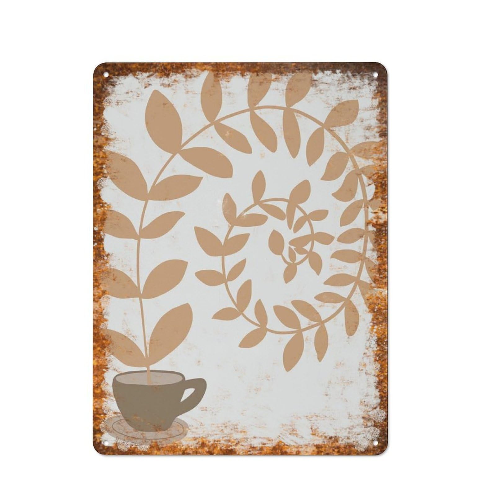 peiyeety Metal Tin Sign Brown Leaf Wreath Pattern Vintage Rustic Wall Art Kitchen Bathroom Bedroom Living Room Cafe Farmhouse Entryway Office Garage Home Bar Laundry Room Porch Patio 6x8 Inch