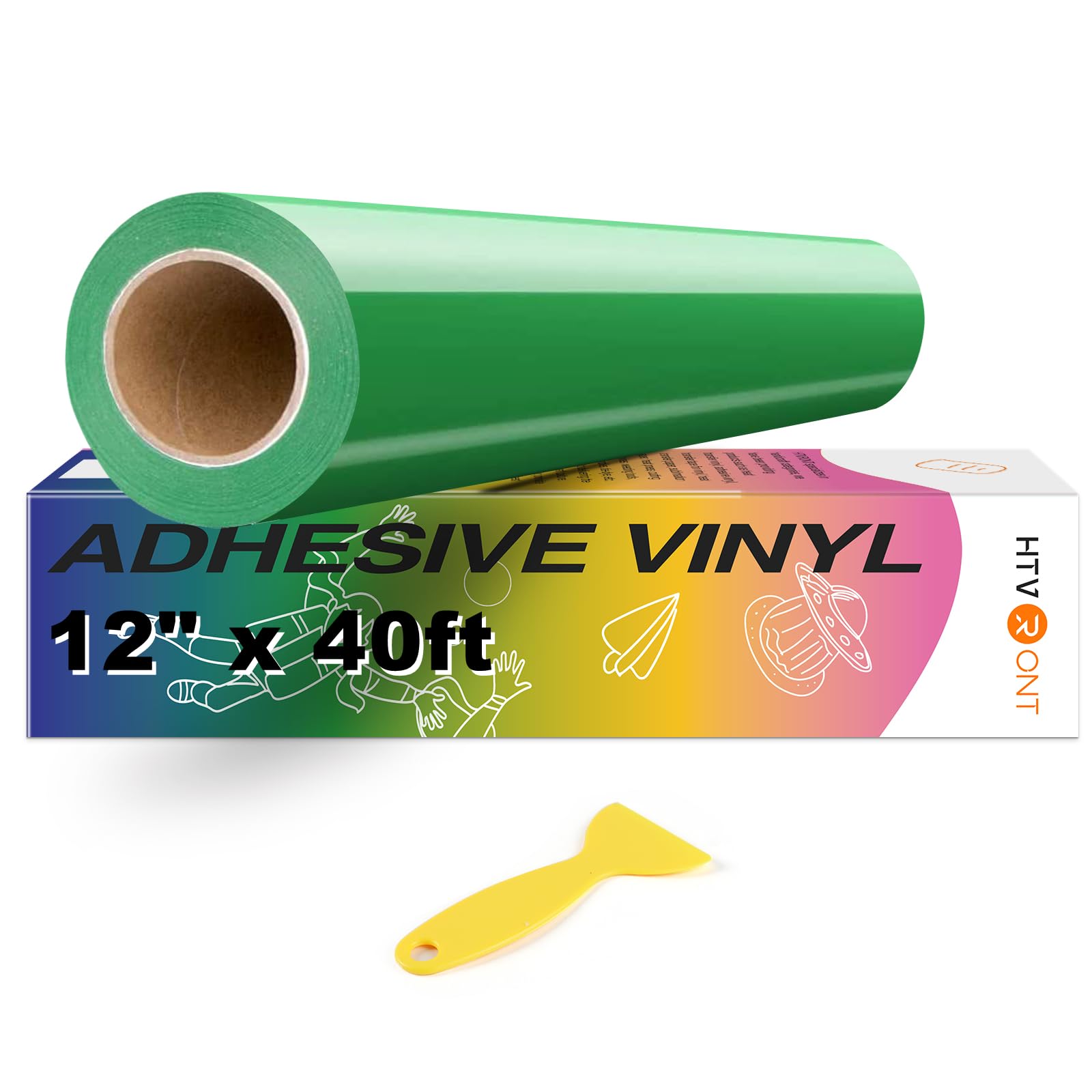 HTVRONT Green Permanent Vinyl, 12" x 40 FT Green Adhesive Vinyl Roll for All Cutting Machine, Silhouette, Cameo Cutters, Signs, Scrapbooking, Craft, Die Cutters (Glossy Green)