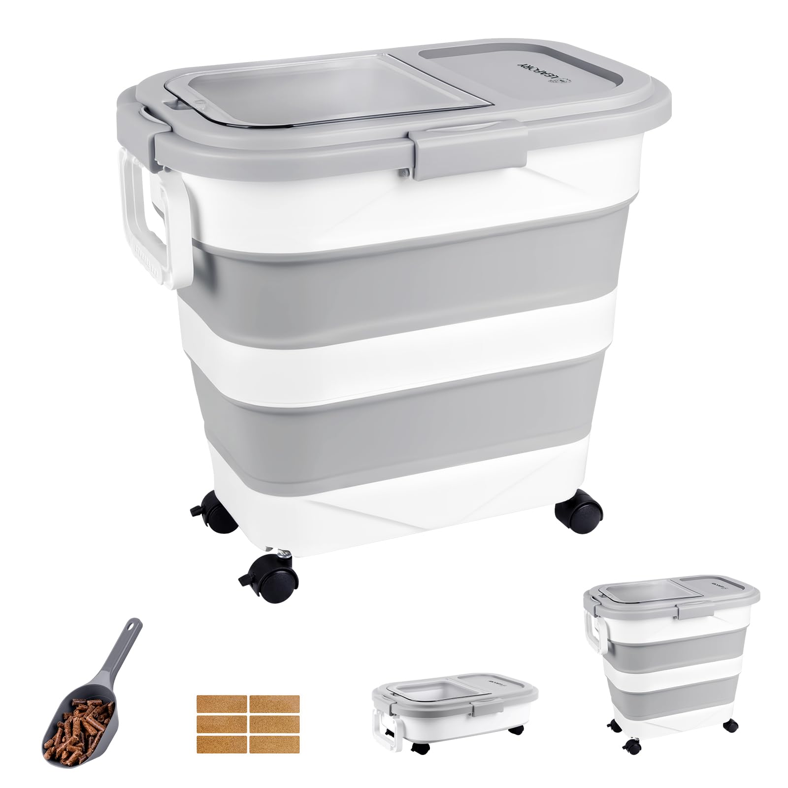 Wood Pellet Storage Container 30-40lbs, Wheeled Bin with Clear Window