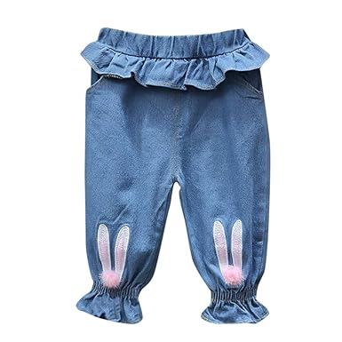 Hopscotch Girls Cotton and Spandex Cool Solid Jeans in Blue Color