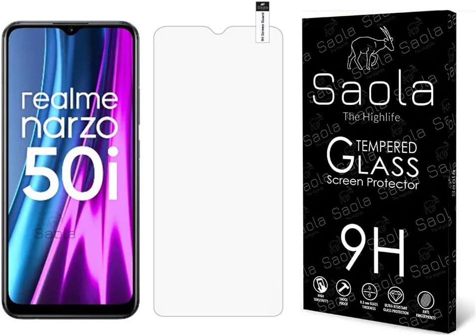 Saola® 9H Tempered Glass For Realme Narzo 50i (PACK OF 1) with Free Installation Kit. Full screen Coverage. Free Replacement If Received Damaged - 6.5 inch