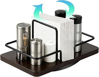 Napkin Holder for Table, Rectangular 360° Rotating Wooden Lazy Susan