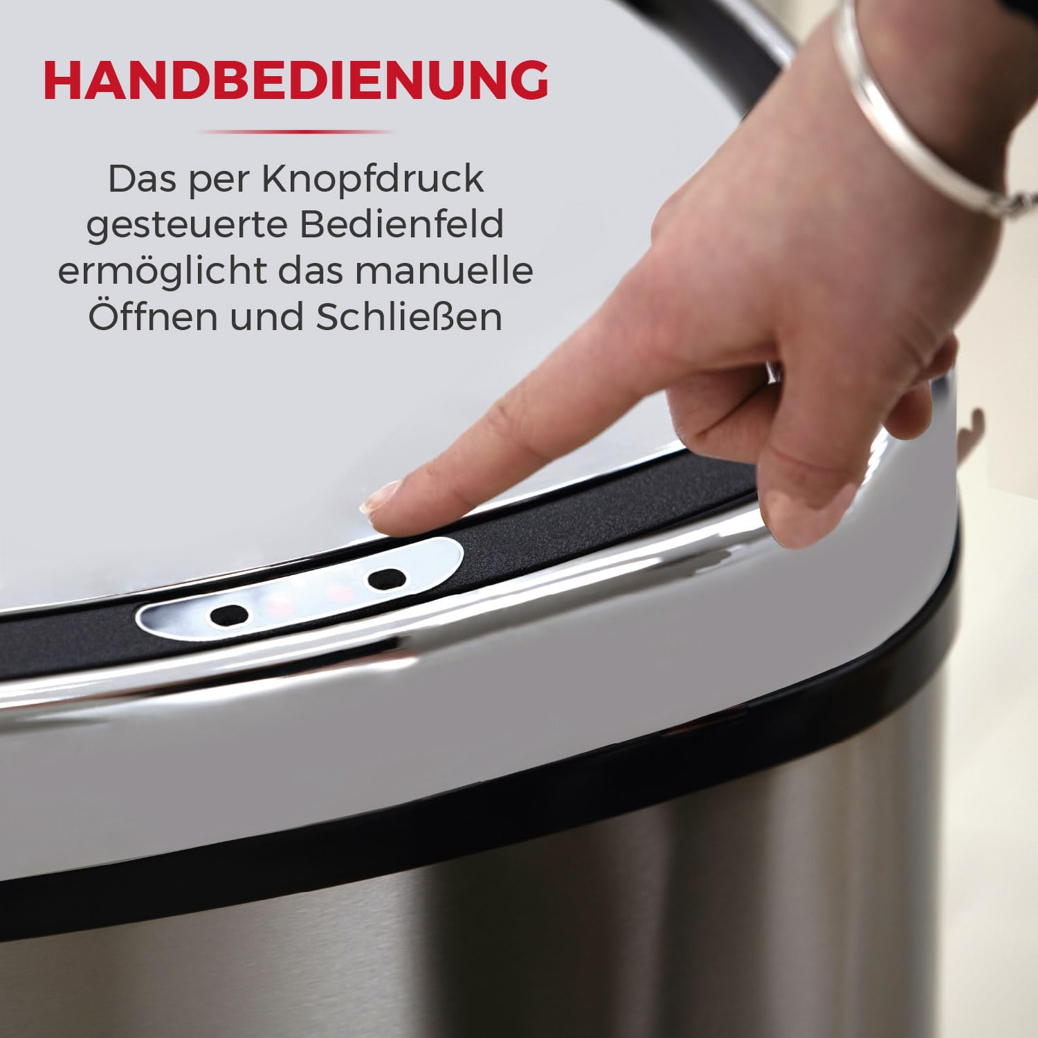Tower T80901 Edelstahl Mülleimer Mit Sensor - Automatisch Mit Soft-Close-Funktion, Manuelle Öffnungsoption, 58 L, Silber