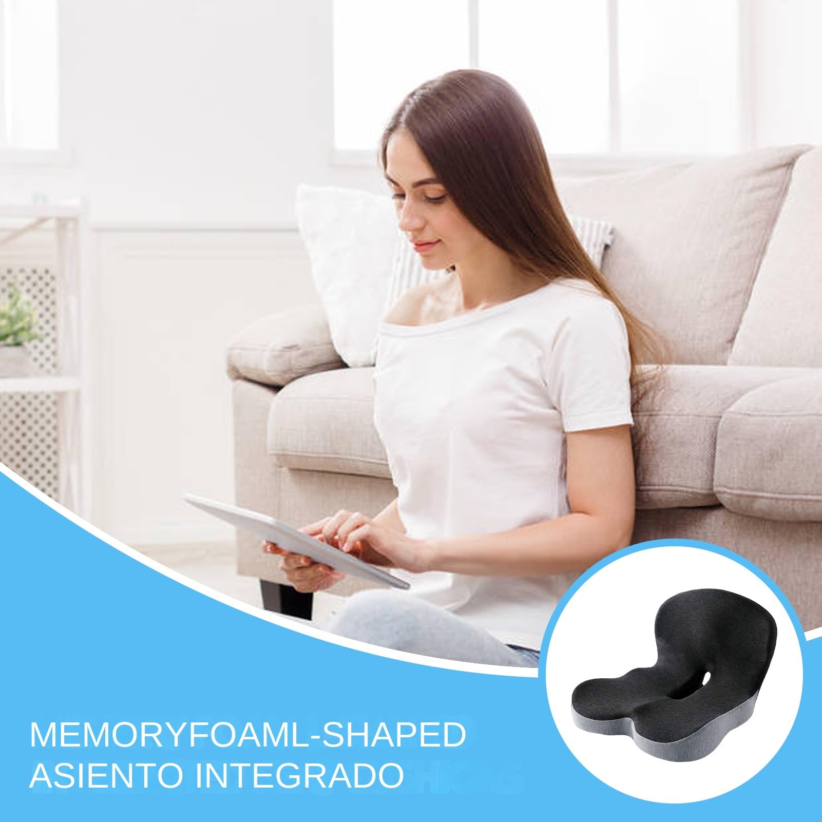 Genérico Cuscini per sedie, cuscino in memory foam a forma di L, protezione per il coccige e supporto lombare, per adulti anziani e viaggi
